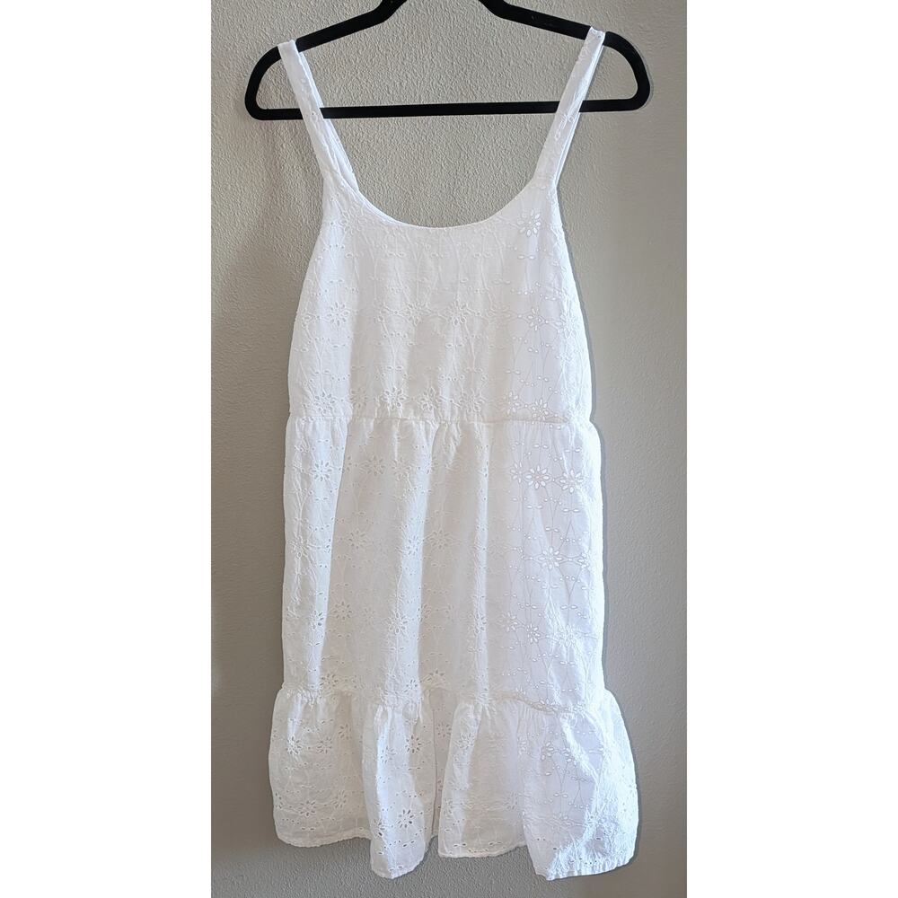 Lucky Brand 100% Cotton Embroidered Eyelet Sundress Size Small White Boho Beach - Picture 2 of 5